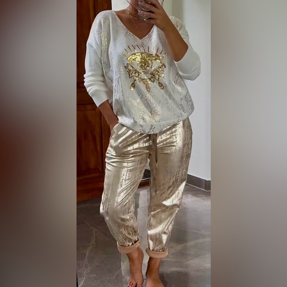 Shiny Gold and White Top Set - Picture 4 of 4